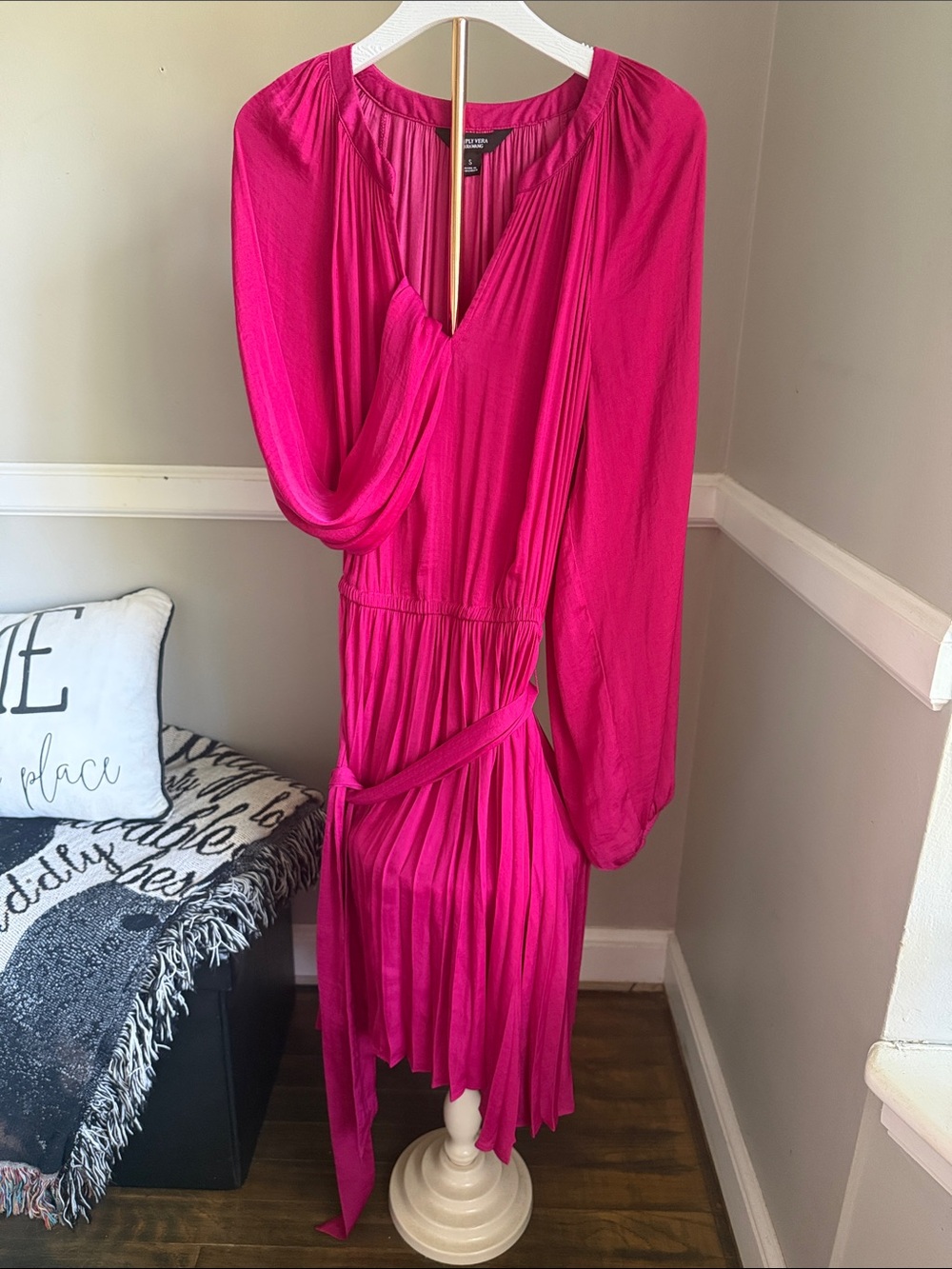Simply Vera Vera Wang Vibrant Fuchsia Pleated Long-Sleeve Dress